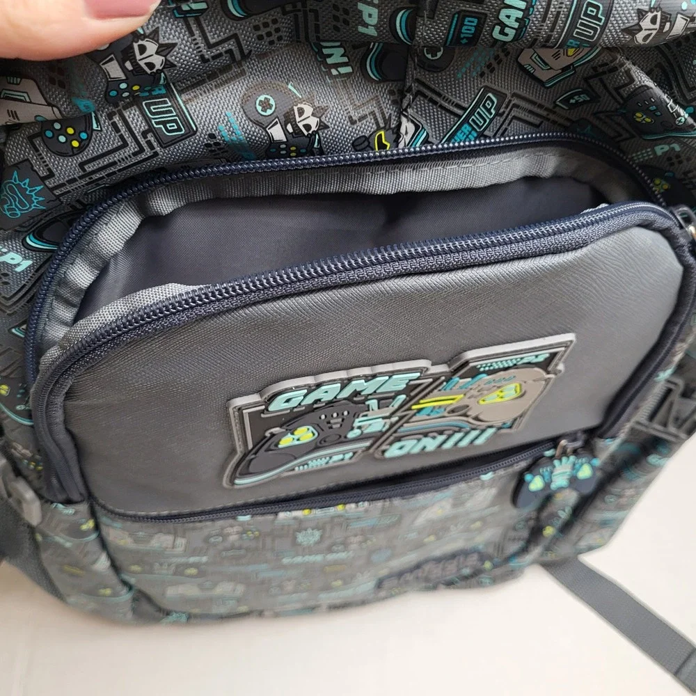 Smiggle Game On Epic Backpack Kids Gray‎ Blue Controller Gamer School Bag NEW